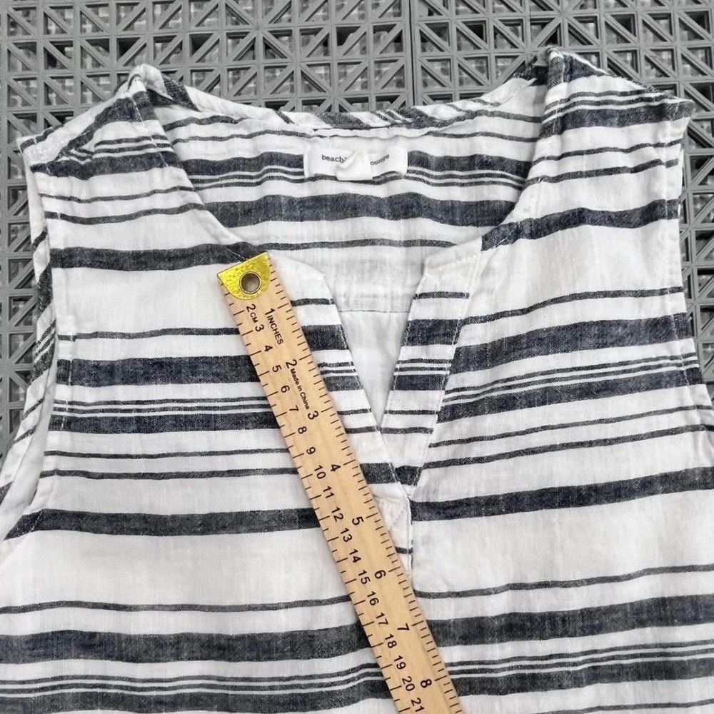 BeachLunchLounge Striped Shift Dress Womens XS White Navy Linen Blend Coastal - Picture 11 of 11